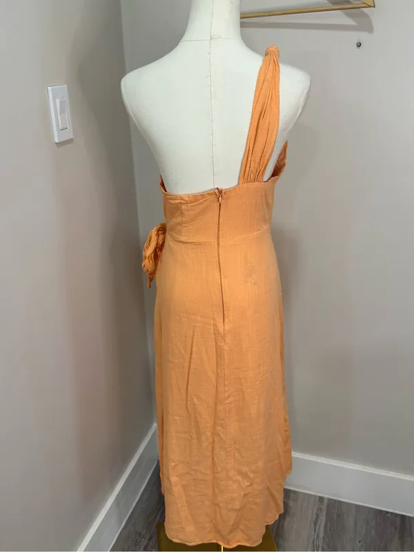 Hello Molly HOLDING ON MIDI DRESS ORANGE linen dress M here‎ comes the sun - Image 3