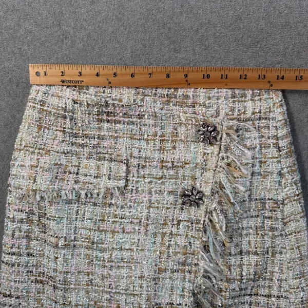 Zara Basic Women's Small Tweed Mini Skirt Fringe Wrap Hem Embellished Buttons - Image 8