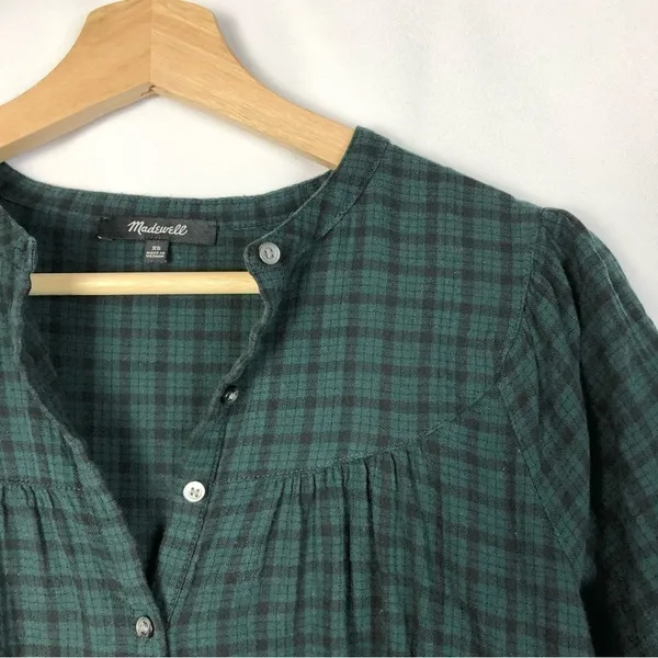 Madewell‎ Green Plaid Balloon Sleeve Peasant Long Sleeve Top Warren Check XS - Image 5
