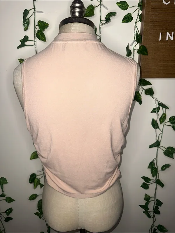 CIDER Beige Sleeveless High Neck Ruched Tank Top - Image 12