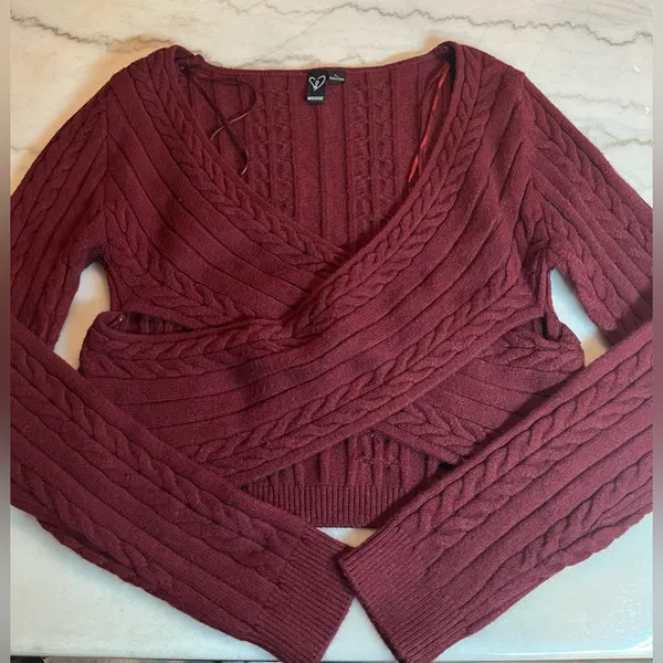 NWOT Windsor V-Neck Cable Knit Sweater -‎ Rich Burgundy - Image 6