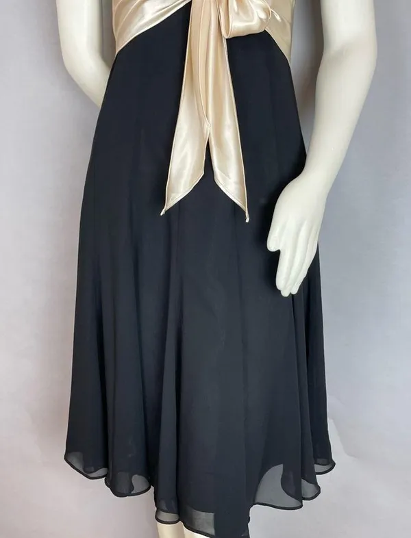 Vintage Chiffon Dress Bow Waist Satin V-Neck Sheer Sleeveless Homecoming Holiday - Image 3
