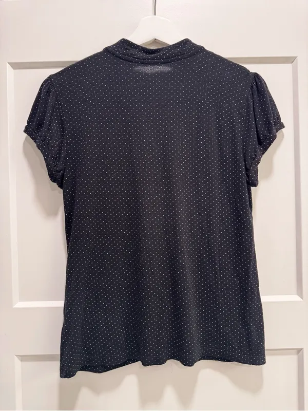 Y2K Polka Dot Button Up Cap Sleeve Blouse Black Size M - Image 4