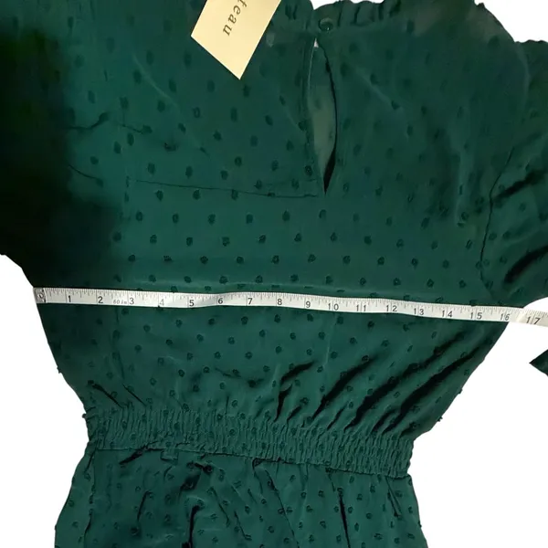 Monteau Los Angeles‎ Swiss Dot Peplum Top Green Ruffle Neck Long Sleeve Small - Image 7