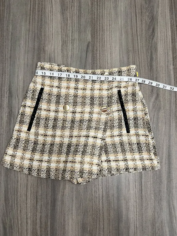 ZARA Brown Plaid Mini Skort - Button Detail - Image 7