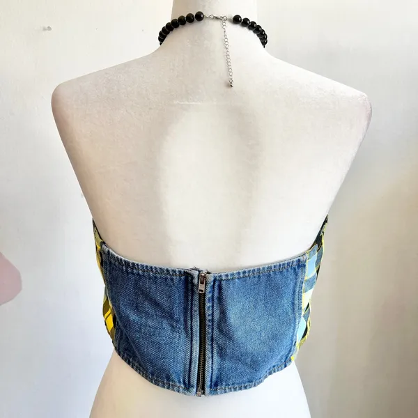 Denim Plaid Corset Top, Grunge Y2K Punk‎ Mall Goth Medium Indie Sleaze - Image 2
