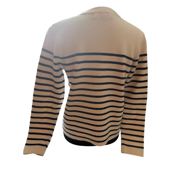 English Factory Golf Crest Sweater Cream Navy Striped Preppy Golfcore Small - Image 4