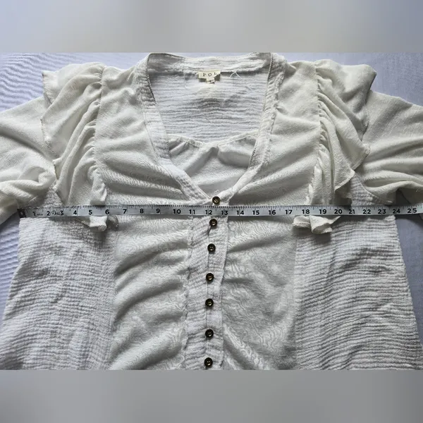 POL Droptail 100% Cotton White Ruffled Distressed Oversized Women's Top Size L‎ - Image 6