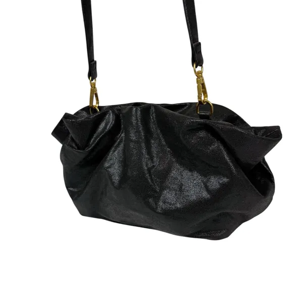 Anthropologie Jory Black Metallic Clutch Crossbody Dumpling‎ Bag Vegan Leather - Image 4