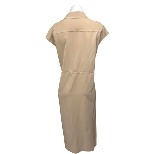 Old Navy Tan Beige Sleeveless Collar Button Down Drawstring Midi Shirt Dress M - Image 4
