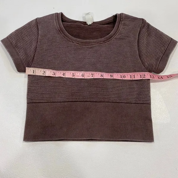 Aerie Offline XS Brown Ribbed Cropped T-Shirt Seamless Baby Tee - Image 7