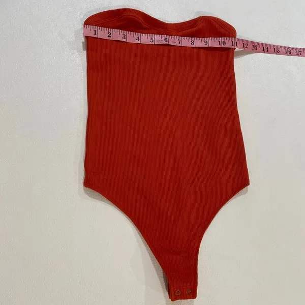 Abercrombie & Fitch Strapless Ribbed Bodysuit XS Rust Orange Tube Bodysuit Soft - Image 4