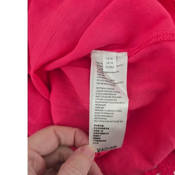 Anthropologie Dress Womens 10 Eyelet Shift Magenta Pink Bell Sleeve EUC - Image 4