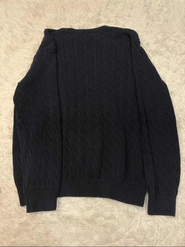 Brandy Melville navy Cable-Knit Crewneck Sweater - Image 3
