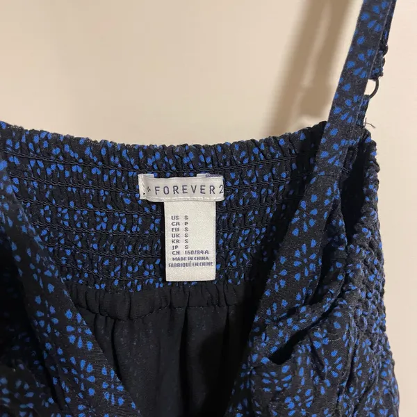 Forever 21 Sundress Women's Small Navy Blue Polka Dot Adjustable Spaghetti Strap - Image 3
