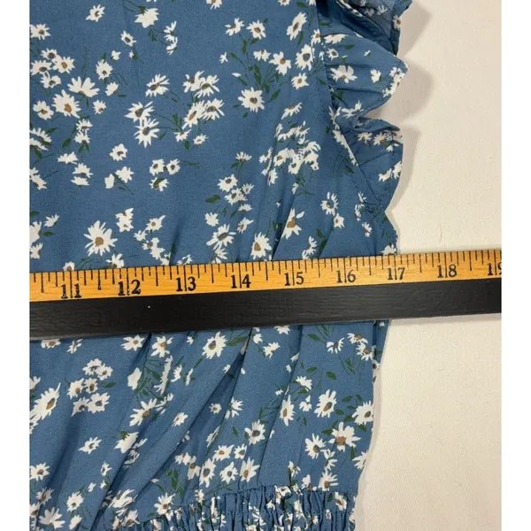 Ditsy‎ Floral Dress Blue Ruffle Cap Sleeve Smocked Waist Boho Cottage Garden S - Image 6