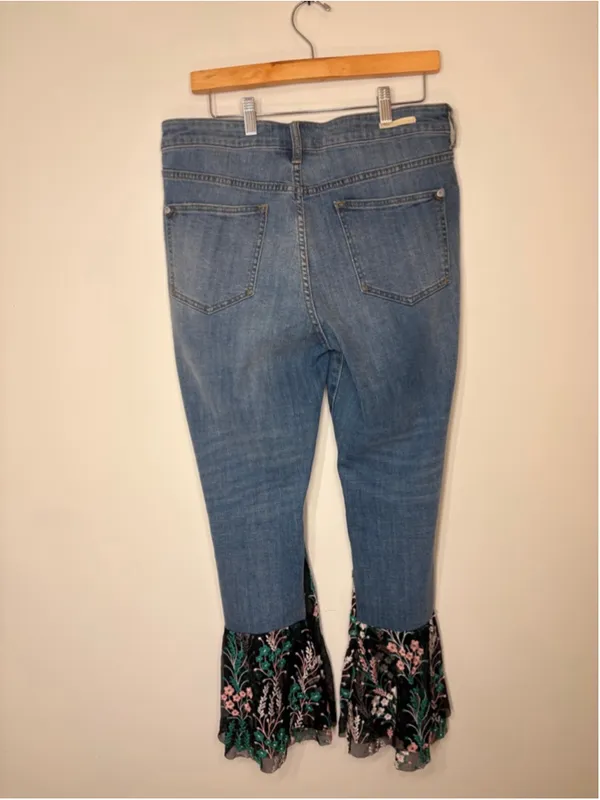Pilcro and the Letterpress Anthropologie Flare Jean 30 Women Floral Mesh Embroidered Boho Festival - Image 2