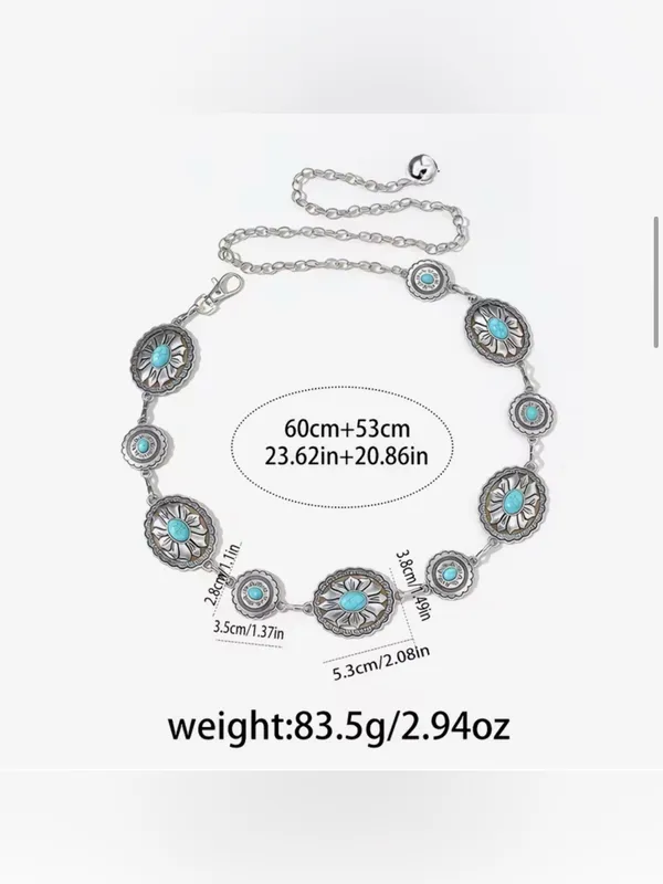 Western boho Waist Chain silver color Blue - Image 3