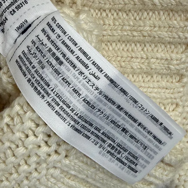 Abercrombie Fitch Cream Cable Fisherman Knit‎ Crew Neck Sweater Women Size L - Image 6