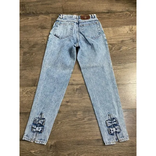 EUC Womens‎ Dakota Blue vintage high rise acidwash bow ankles jeans western SZ 7 - Image 2