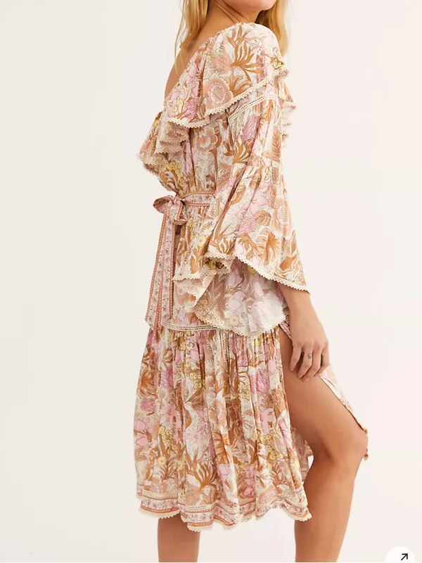 Spell‎ Jungle One-Shoulder Boho Lace Midi Dress Women’s Sz S - Image 3