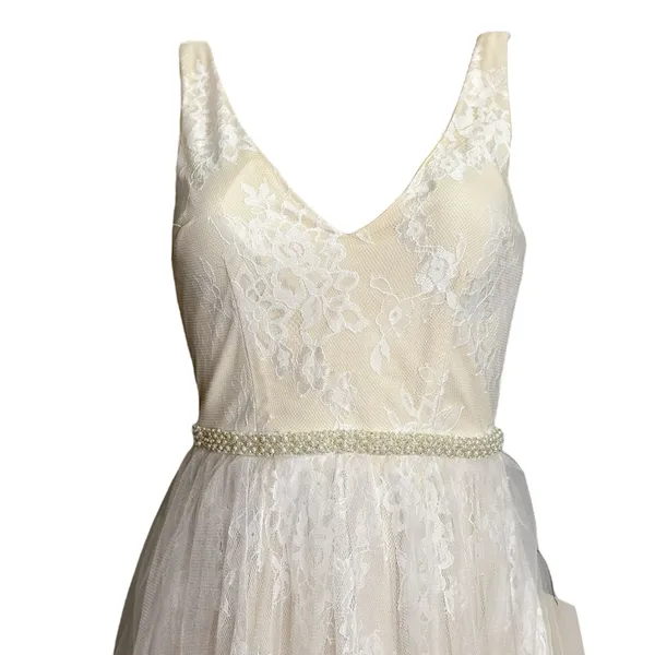 LULUS Sweet Love Floral Lace Beaded Maxi Dress, Ivory, Small - Image 8