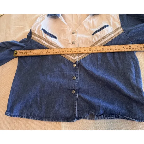Vintage 90s Cumberland Outfitters Xl Denim Western Shirt Cowgirl Colorblock - Image 4