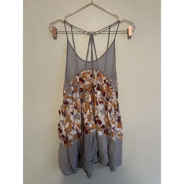 Free People Intimately Slip‎ Top Size S Gray Multicolor Floral Whimsy Boho - Image 4
