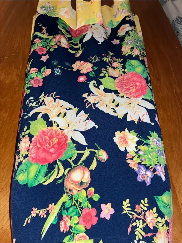 Rafaella Boho Floral Navy Blue, Yellow, Pink, Cream, & Green Midi Skirt - Size - Image 5