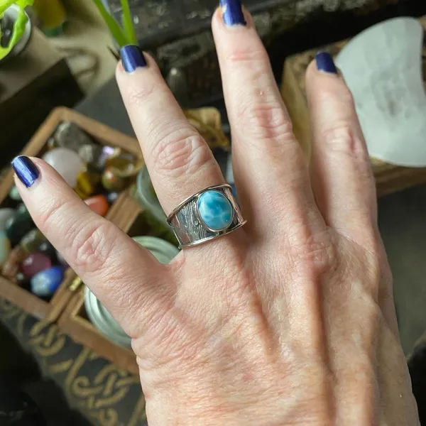 Natural Larimar Sterling Silver Ring Size 9.5 - Image 5