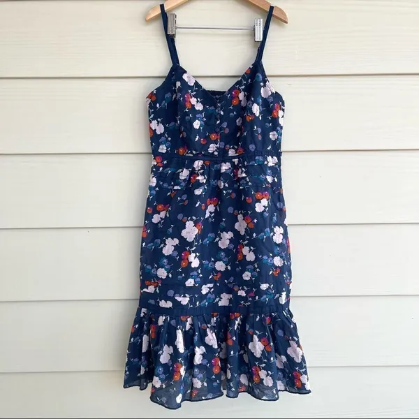 American Eagle Floral Mini Sundress Size 6 Lined Smocked Bodycon‎ Ruffle Hem - Image 10