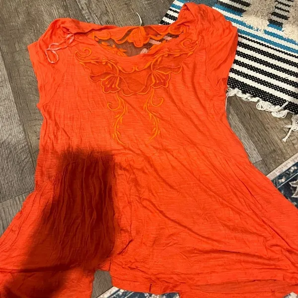 Free people Orange Embroidered mesh‎ Top M - Image 4