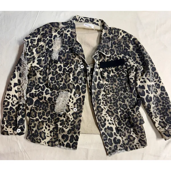 Dance And Marvel Leopard Distressed denim Jacket, Fits Med (D27) - Image 3