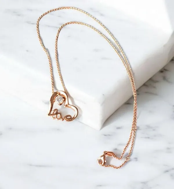 Rose Gold Plated Sterling Silver Floating Heart Love Necklace NIB - Image 3
