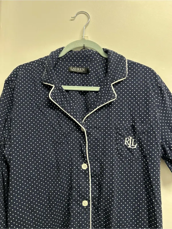 Lauren Ralph Lauren Navy and White Polka Dot Capri Pajama Set - Image 3