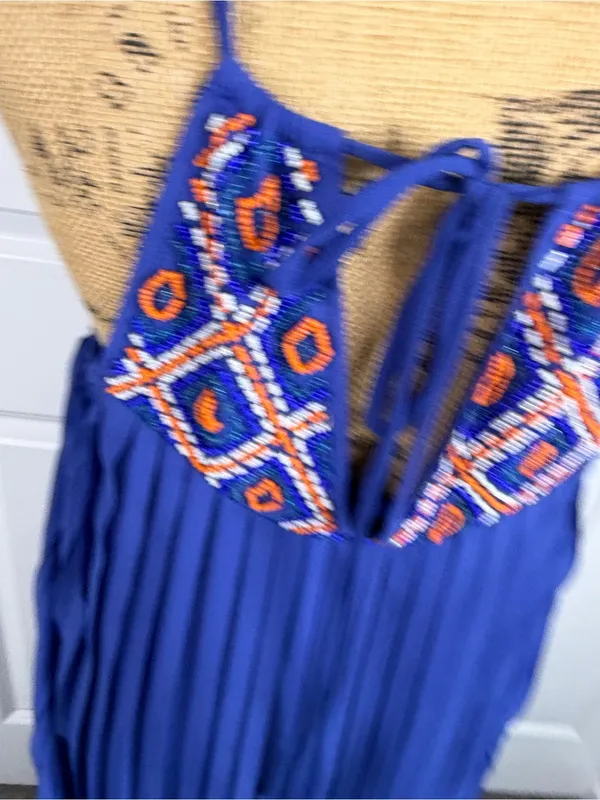 Arden B XS Cobalt Blue Beaded Pleated High Low Maxi Dress Y2K - Image 9