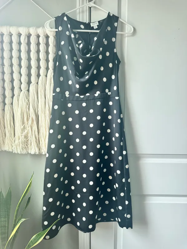 J. Crew factory polka dot black dress sleeveless scoop neck size 0 midi - Image 2