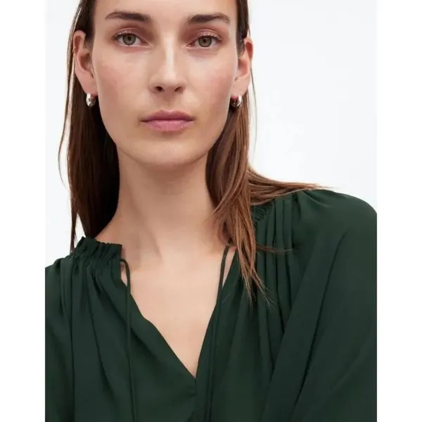 Madewell Long-Sleeve Tie-Neck Top Luxury Forest Sheer Blouse Size XS #1100 - Image 11