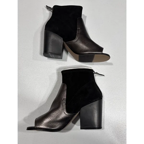 Naked Feet Womens Beta Bootie Leather/Suede Upper Block Heel Peep Toe 8M Black - Image 7