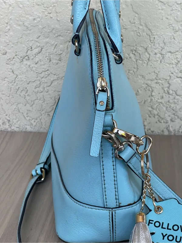 kate spade Baby Blue Leather Dome Satchel with Crossbody Strap - Image 5