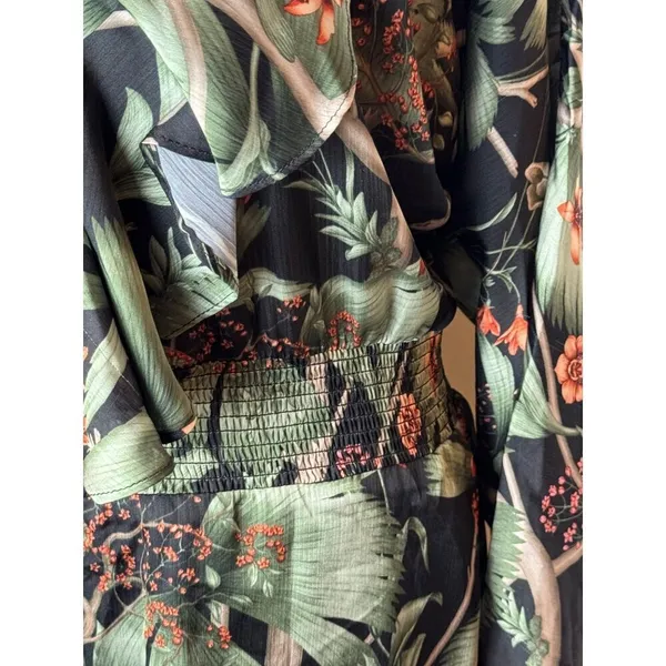 Johanna Ortiz‎ X H&M Dress Women Medium Green Tropical Floral Flounce Mini NWT - Image 10