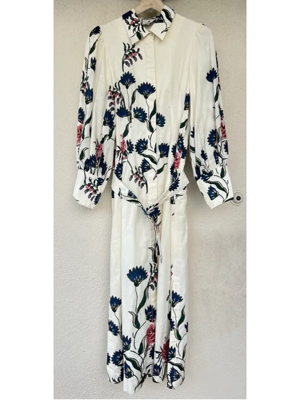 Tuckernuck Belle Bouquet Cotton Linen Therese Puff Sleeve Dress S Belted Garden - Image 5