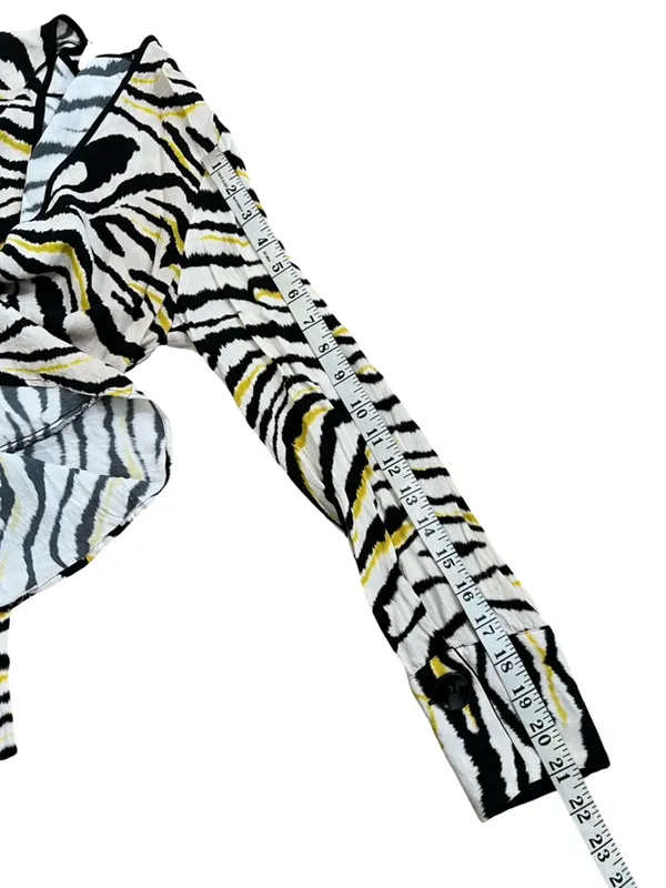 Zara Basic Zebra Print V Neck Shirt Animal High Low Long Sleeve Flowy Top Size S - Image 6