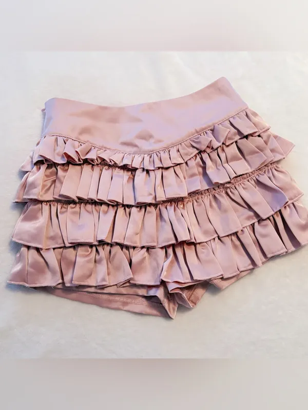 Japanese Kawaii Y2K Cottagecore Silky Dusty Pink Layered Ruffle Mini Skirt Skort - Image 7