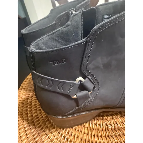 Teva Foxy Waterproof Leather‎ Ankle Boots Black Side Zip Harness Booties Womens - Image 8