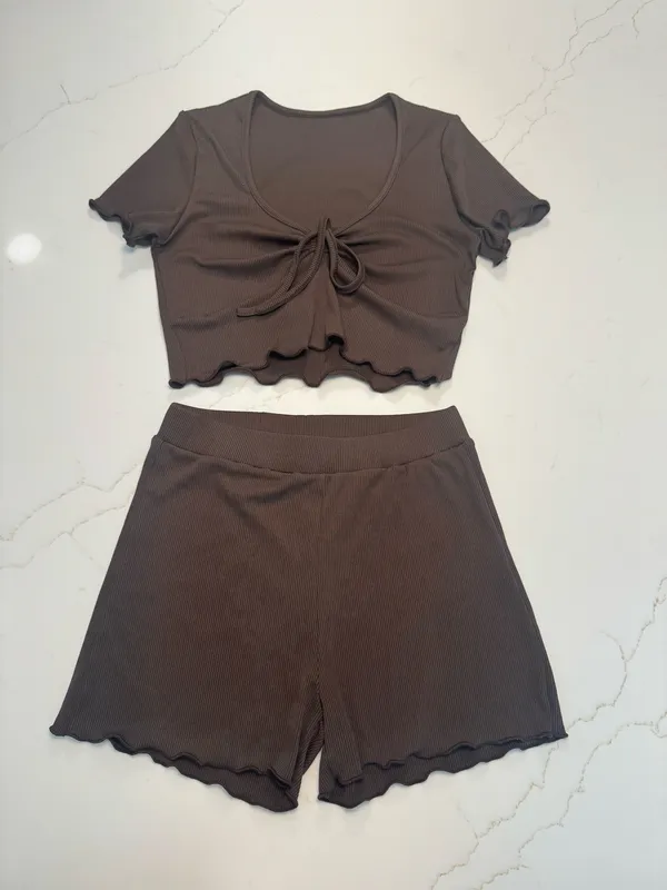 Brown ribbed knit matching set - Image 2