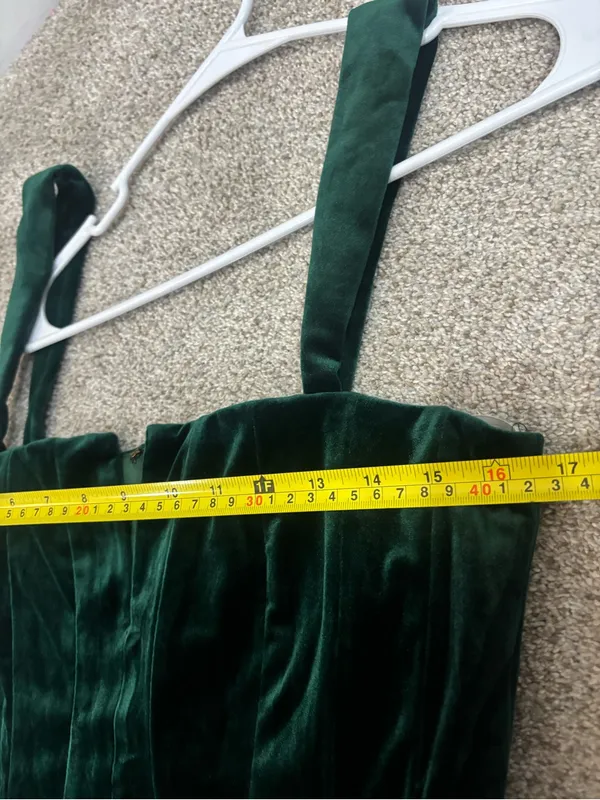 Lulus Women Pristine Luxury Emerald Green Velvet Bustier Maxi Dress L - Image 13