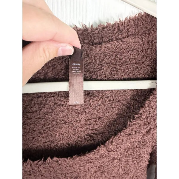 Skims Size S/M Reddish Brown Teddy Bear Sherpa Textured Pullover Crop Top - Image 3