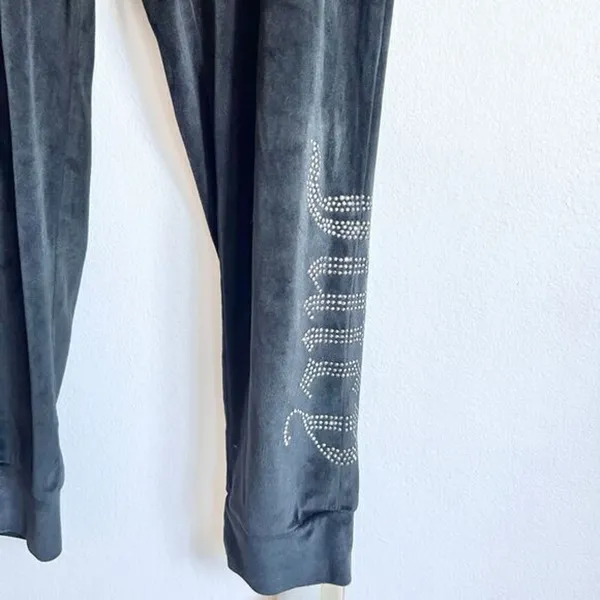 Juicy Couture Black Velour Sweatpants Y2K Track Pants Logo Lounge‎ Medium - Image 3