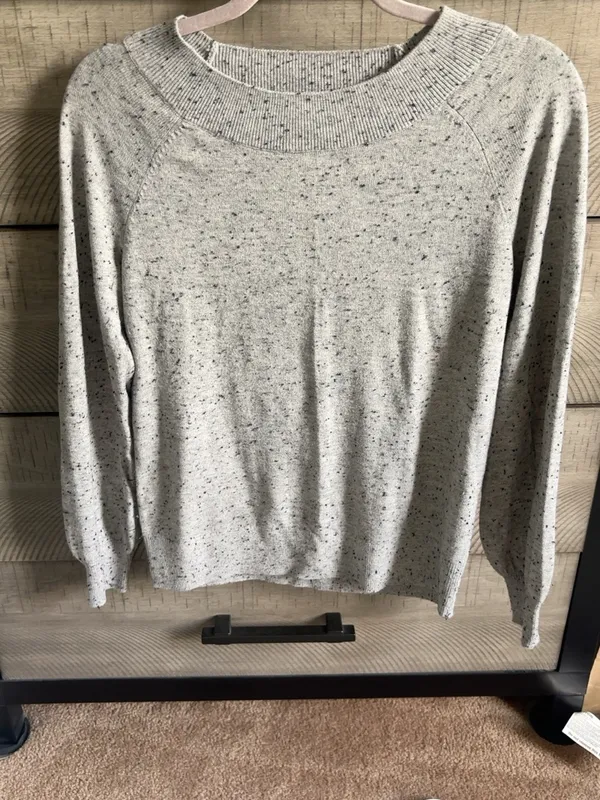 LOFT XS Gray Black Speckled Knit Raglan Sweater - Image 3
